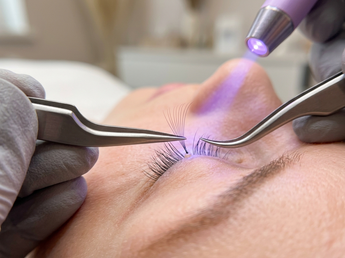UV LED Lash Application with Precision Light-Curing Tweezers
